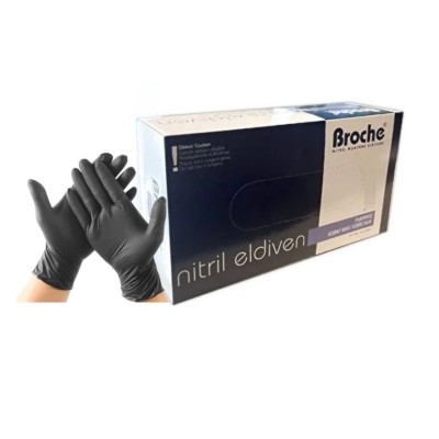 Siyah Nitril Pudrasız Muayene Eldiveni Broche