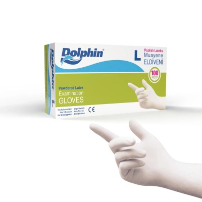 Dolphin Pudralı Lateks Muayene Eldiveni 100 Adet 