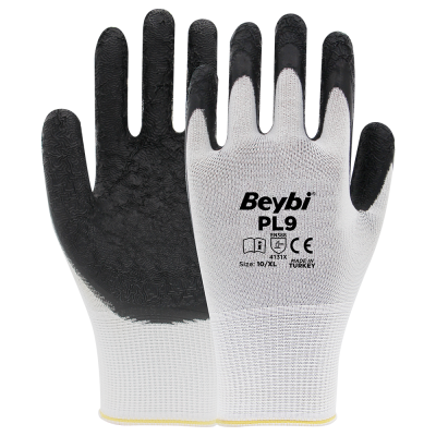 Beybi PL9 Polyester Örme Lateks Eldiven Beyaz