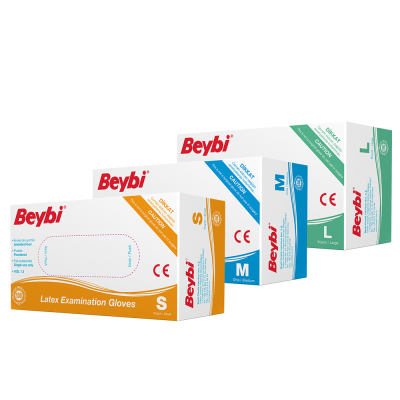 Beybi Pudralı Lateks Muayene Eldiveni - 100'lük Kutu Kutu