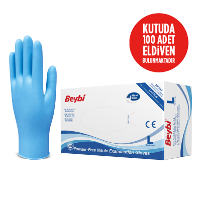 Beybi Pudrasız Mavi Nitril Muayene Eldiveni - 100'lük Kutu