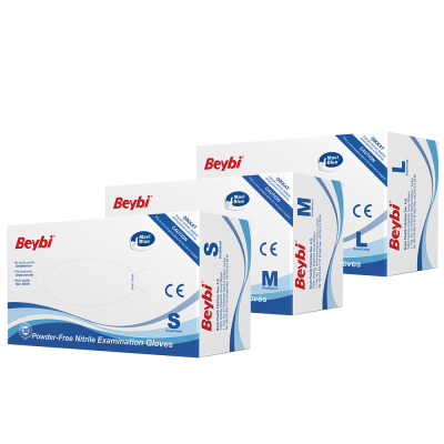 Beybi Pudrasız Mavi Nitril Muayene Eldiveni - 100'lük Kutu